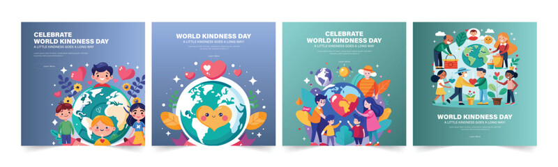 World kindness day social media post banner poster template. World Kindness Day background with beautiful flat illustration design.	