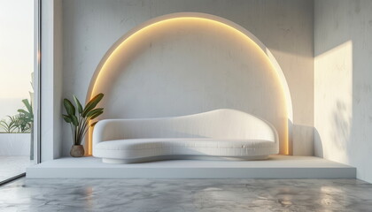 Minimalist White Living Room with Curved Sofa
