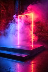 Neon Light and Smoke in Brick Room