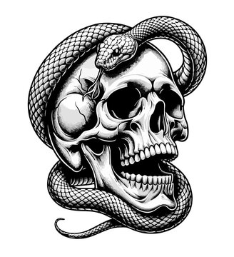 Teschio con serpente. Generative AI