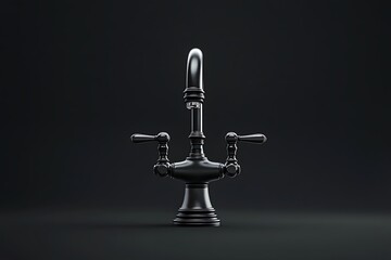 Modern chrome faucet with flowing water on black background