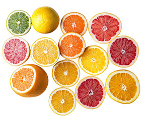 Obraz premium Colorful Citrus Fruits Isolated on transparent background
