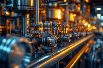 Fototapeta premium Industrial Pipes and Valves in a Factory Setting