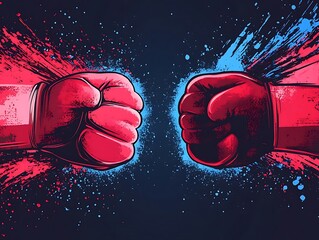 Clash of the Titans Illustration - Two Fists Collide in a Burst of Color and Energy