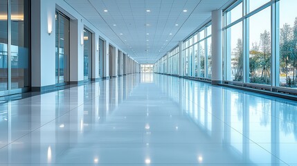 Blurred Modern Clinic, Hospital or Office Hallway with Natural Light, Abstract Background