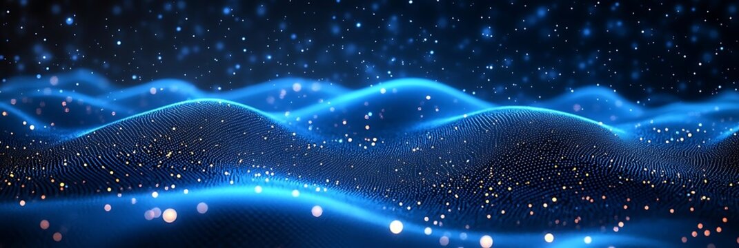 Abstract Background - Blue Glowing Waves of Particles with Bokeh