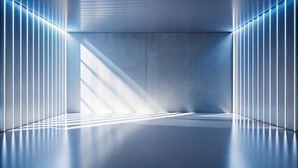 Fototapeta premium Universal modern minimalistic blue background for presentation a light blue wall in the interior with beautiful built-in lighting and a smooth floor.