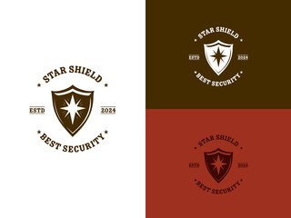 Brown shield with star, Star Shield Best Security logo design. Suitable for security company branding materials, websites, brochures, and presentations. EPS Layered Vector File