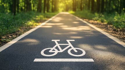 Obraz premium Serene Bicycle Path in a Lush Green Forest