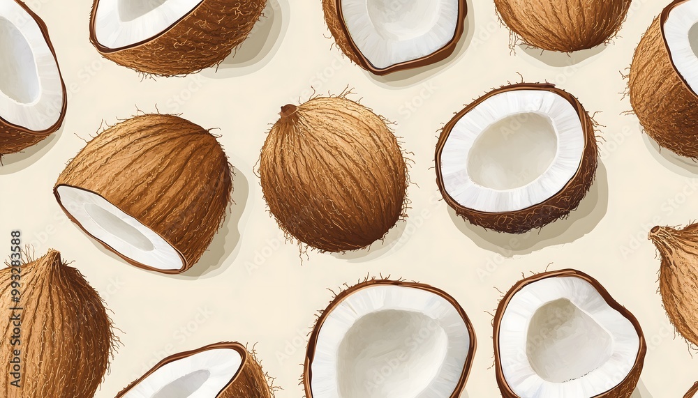 Wall mural an illustration of a seamless pattern of coconuts