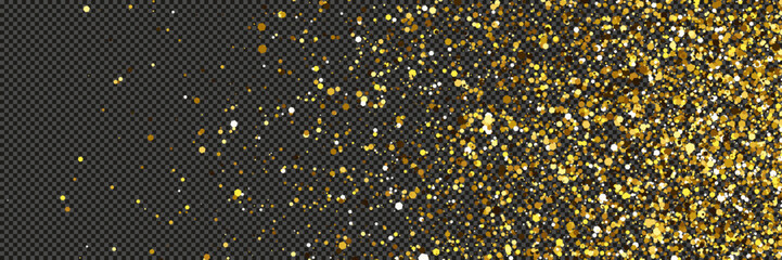Gold glittering dust with stars on transparent backdrop