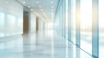 Blurred Modern Clinic, Hospital or Office Hallway with Natural Light, Abstract Background