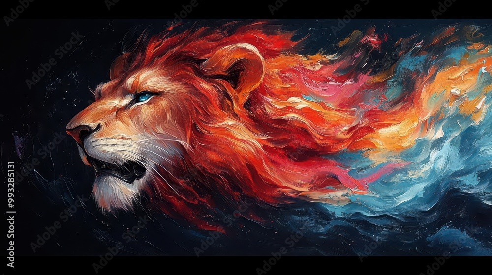 Wall mural dynamic abstract representation of a lions spirit using bold expressive brushstrokes and vibrant col