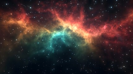 Naklejka premium Cosmic Nebula with Red, Yellow, and Green Gaseous Swirls