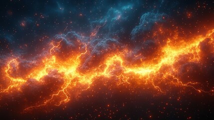 Fototapeta premium dynamic orange lightning bolts illuminate a dark background creating an electrifying atmosphere that captures energy and movement symbolizing power and intensity