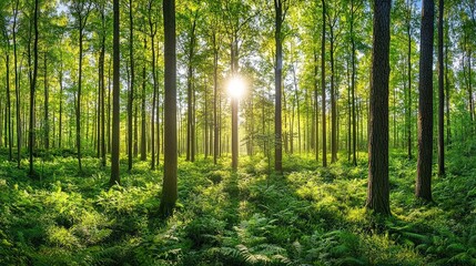 Fototapeta premium Serene Forest with Sunlight - Nature Background