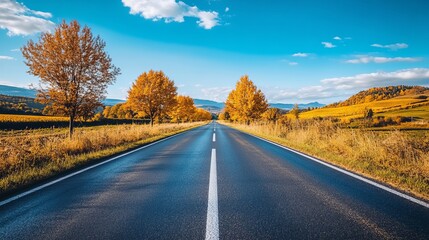 Fototapeta premium Scenic Autumn Country Road Winding Through Vibrant Fall Foliage Landscape