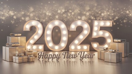 Happy New Year 2025 with Sparkling Lights & Gifts