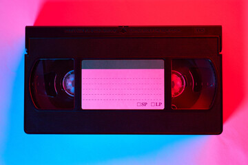 Old video tape cassette on vintage background. Retro and vintage concept