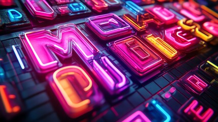 Fototapeta premium Neon alphabet letters in vibrant colors, creating a dynamic and futuristic visual.