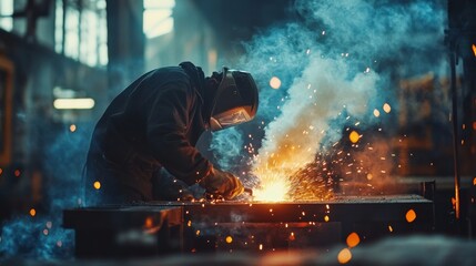 Fototapeta premium welder worker weld detail industry factory sparks