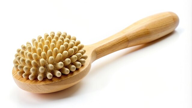 Wooden massager with natural bristle isolated on white Extreme Close Up, health, natural bristle, soothing touch, isolated, relaxation technique, therapy, tension relief, white, wellness
