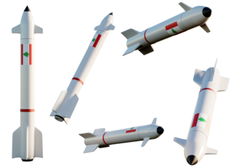 Five missiles with the Lebanon flag on transparent background. 3D Render