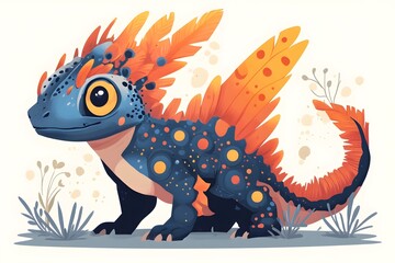 Fototapeta premium Whimsical Digital of Fantastical Creatures with Vibrant Three Color Palette in Flat Style Design