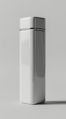 White rectangular cosmetic bottle isolated on grey background. Beauty product packaging concept. Design for mockup, poster, branding, and advertisement