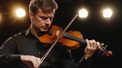 Talented Czech Violinist Performing at Prague Spring Music Festival under Vibrant Stage Lights in Beautiful Concert Hall