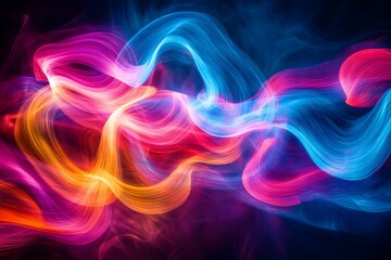 Vibrant Colorful Light Trails Forming Mesmerizing Abstract Shapes Against Dark Background