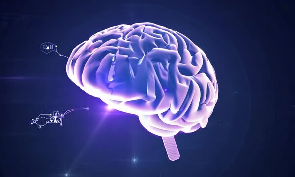 AI brain made of monograms with artificial intelligence, business technology