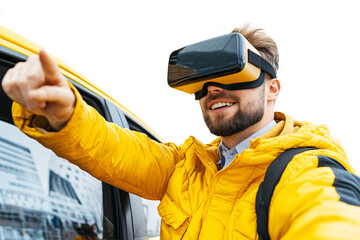 Fototapeta premium Man Exploring the Virtual World with VR Headset