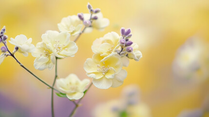 Obraz premium Gentle yellow and pale lavender flowers create soft, uplifting atmosphere, perfect for evoking feelings of tranquility and joy in any setting
