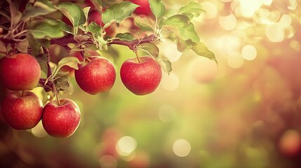 Obraz premium A vibrant apple tree in full bloom, with apples hanging in clusters, showcasing the beauty of nature and the fruit's journey.