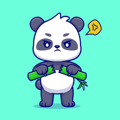Naklejka premium Cute Angry Panda Breaking Bamboo Cartoon Vector Icon Illustration. Animal Nature Icon Concept Isolated Premium Vector. Flat Cartoon Style