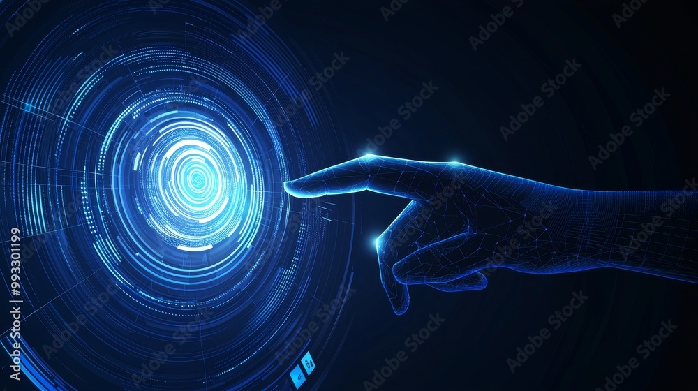 Poster hand-held touch screen digital interface futuristic computer screen display ui concept on virtual re