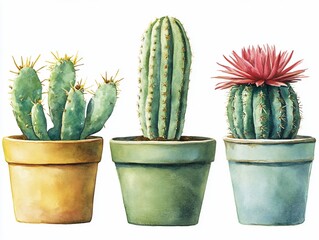 Watercolor Cactus Collection in Pots.