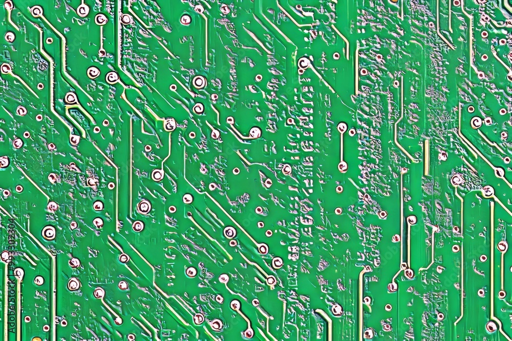 Poster multilayer printed circuit board with microcontroller and components in green smd
