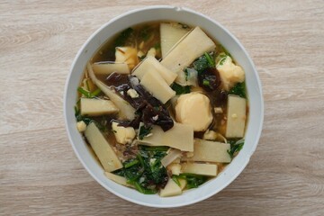 In Thailand, it is called clear soup with bamboo shoots, wood ear mushrooms, and egg tofu.