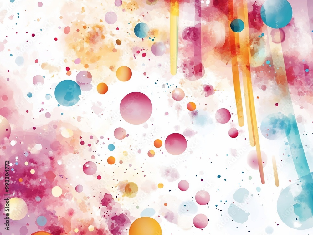 Aufkleber abstract watercolor background with colorful circles and lines.