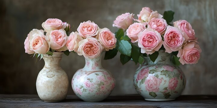 bouquet wof pink roses, gerberas, chrysanthemums, lady's mantle and spindle bush branches in a cup in the summer garden
