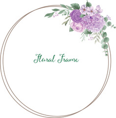 Watercolor floral frame background with golden frame
