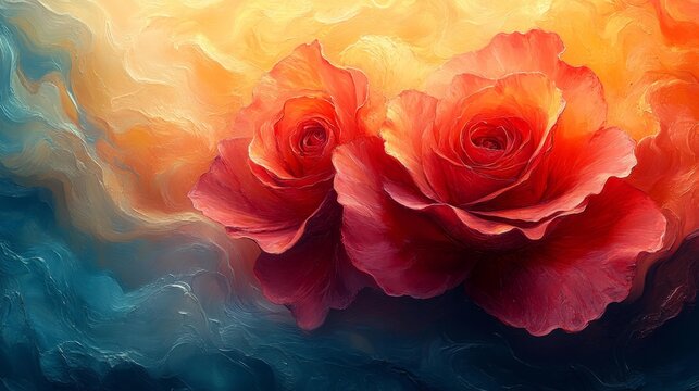 Vibrant Red Roses in Abstract Oil Painting Style Generative AI