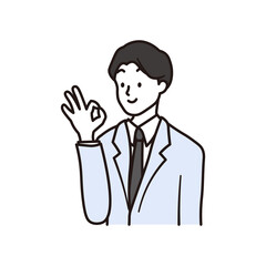 笑顔でOKサインを出すアジア人ビジネスマンのイラスト素材