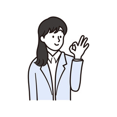 笑顔でOKサインを出すアジア人ビジネスウーマンのイラスト素材
