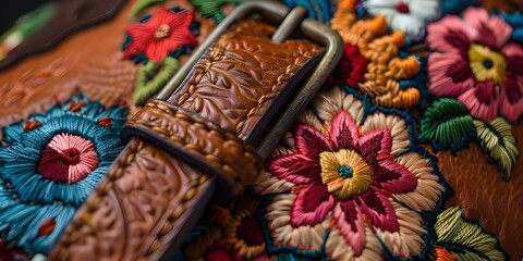 Intricate Embroidery Piece A Detailed Design Featuring a Floral Motif with Vibrant Colors
