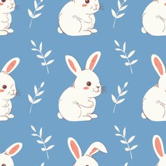 Easter seamless pattern featuring playful rabbits