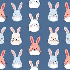 Cute Easter Bunny Set in a Fun Cartoon Style with Colorful Eggs and Carrots, Perfect for Spring Celebrations