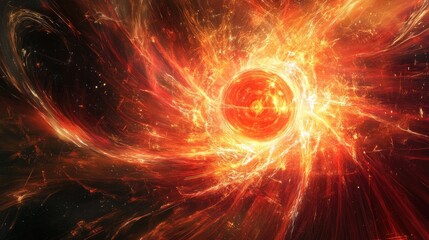 Vibrant energy waves radiating from a bright red center